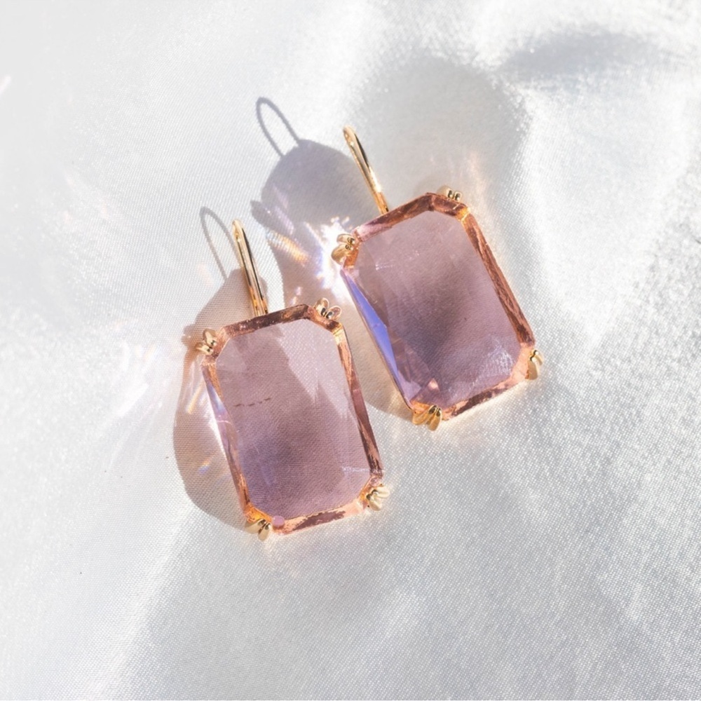 Modern Pink Gemstone Earrings - Picture 6 of 7